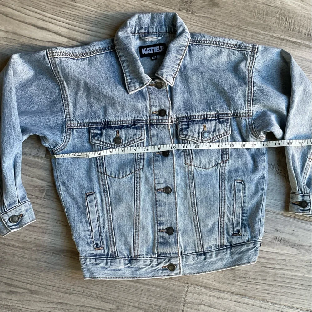 Katie J NYC Montauk Denim Jacket Acid Wash Blue Classic Layering SZ Tween XL